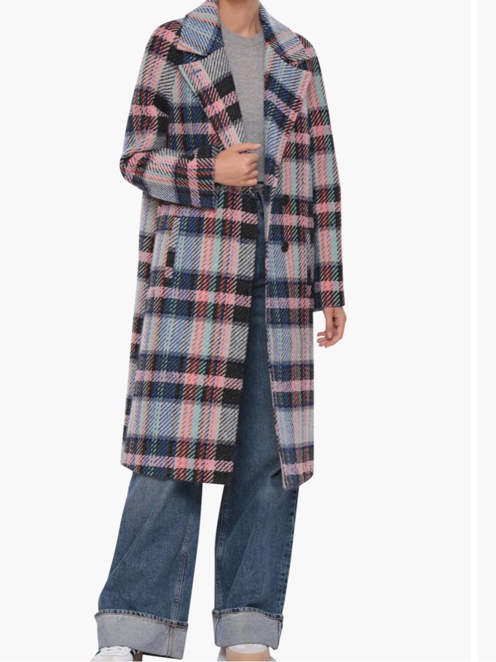 Avec Les Filles | plaid single breasted tweed multicolored coat